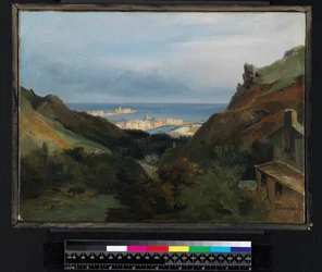 Paysage italien avec vue sur un port, avant 1875