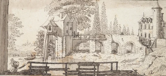 Scène rustique avec moulin et étang