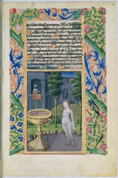 Ms Lat. Q.v.I.126 f.58 David espionnant Bethsabée pendant qu