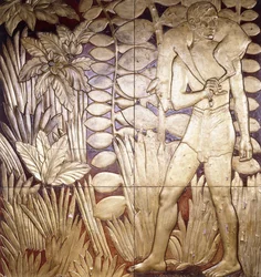 Quatre panneaux en bois laqué et doré de "La Chasse", vers 1935-1949