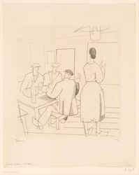 Intérieur de café avec clients et serveuse