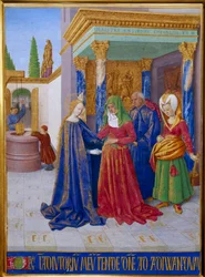 Visitation. Rencontre entre la Vierge Marie et Sainte Élisabeth. Miniature dans "Les Heures d