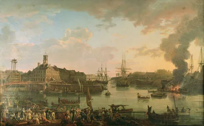 Vue du port de Brest depuis les docks couverts en 1795