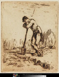 Homme appuyé sur sa bêche