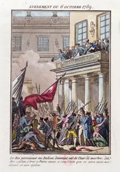 Louis XVI apparaissant sur le balcon à Versailles le 6 octobre 1789 pour dire à la foule parisienne qu