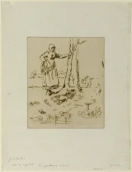 Une fille gardant des oies