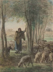Une bergère et son troupeau à l