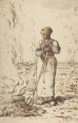 Une femme brûlant des mauvaises herbes, 1830-75