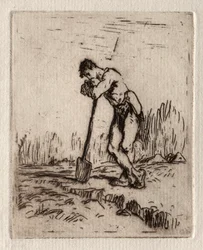Homme appuyé sur une bêche