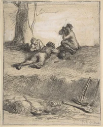 Ouvriers de la route au déjeuner, vers 1850-52