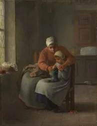 La leçon de tricot, vers 1860