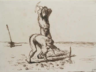 Deux paysans creusant avec des pioches, vers 1844-1846