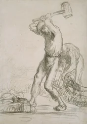 Deux paysans sciant et fendant du bois, vers 1850-1851