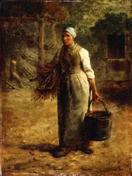 Femme portant du bois de chauffage et un seau, vers 1858-60