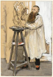 Portrait du sculpteur Auguste Rodin dans son atelier