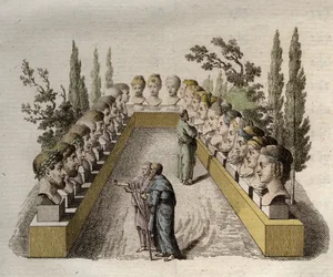 Physiognomonie - Plusieurs philosophes qui observent et cherchent à pénétrer différentes physionomies - gravure de 1808 dans « L