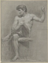 Homme nu assis, la jambe gauche sur le genou droit