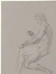 Nu masculin assis, vers la gauche