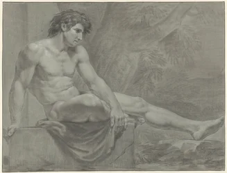 Homme nu assis, vers la droite avec la jambe tendue
