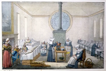Enfants trouvés (orphelinat) - Lithographie par Marlet, fin du XIXe siècle
