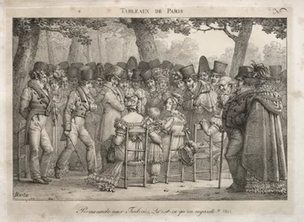 Scènes de Paris : Promenade aux Tuileries. Que regardent-ils ?