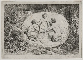 Bacchanales : Nymphe soutenue par deux satyres