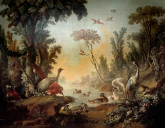 Paysage avec les échassiers