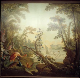 Enseigne de salon Marteau : paysage de cygne. Jean Baptiste Huet (1745-1811) et Jean Honoré Fragonard (1732-1806)