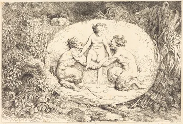 Nymphe soutenue par deux satyres