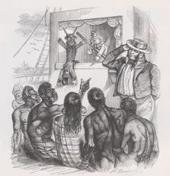 La personne noire et les marionnettes des Œuvres complètes de Béranger, 1836.