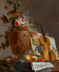 Nature morte avec fleurs et violon, vers 1750