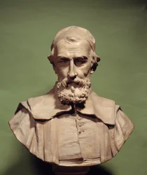 Portrait de Nicolas Claude Fabri de Peiresc (1581-1637), humaniste, astronome de Galilée, sculpture de Jean Jacques Caffieri (1725-1792) Paris, bibliothèque Mazarine