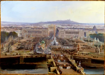 Révolution de 1848 : Fête de la Concorde le 21 mai 1848, départ de la Place de la Concorde des corporations ouvrières vers le Champ de Mars