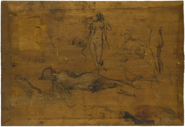 Fillette au ruban bleu (recto) / Cinq études de nus, un paon et une tête de profil (verso)