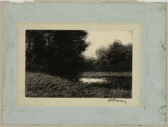 Paysage avec un étang