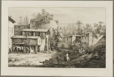 Paysage avec cavalier et forgeron