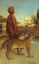 Le garde du palais avec deux léopards