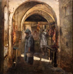 La boucherie, 2e moitié du 19e siècle. (Huile sur toile)