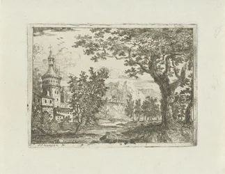 Paysage avec tour ronde