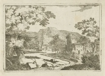 Paysage fluvial avec maisons et tours