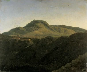 Vue de la campagne romaine, avec le lac de Nemi