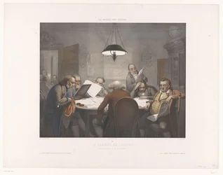 Cabinet de lecture avec des hommes lisant à une table ronde