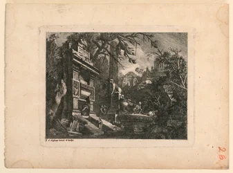 Fantaisie Architecturale avec Tombe et Ruines, Planche de "Rovine Inventione de Giovan. Loren, Legeay Architet. Intagliate da lui stesso in Luce 1768"
