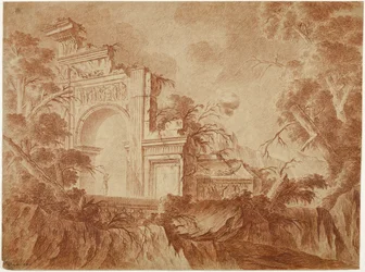 Figure debout dans des ruines classiques