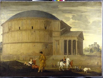 Vue capricieuse du Panthéon avec le temple de Vespasien