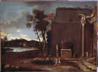 Paysage avec sarcophage