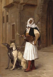 Anaute avec deux chiens Whippets, 1867