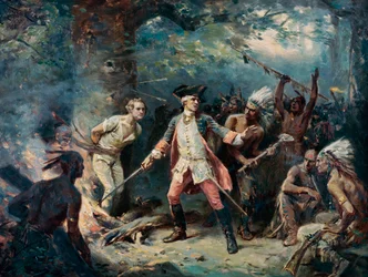 Le sauvetage du major Israel Putnam (1718-1790), prisonnier des indiens - Peinture de Jean Leon Gerome Ferris (1863-1930 )