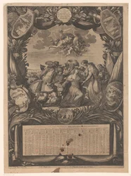 Calendrier pour 1659 : Allégorie sur la soumission de la Flandre à Louis XIV