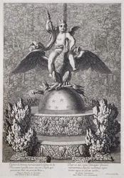 Fontaines avec un enfant représentant le Génie du Pouvoir Royal par Pierre le Gros, à Versailles, 1677